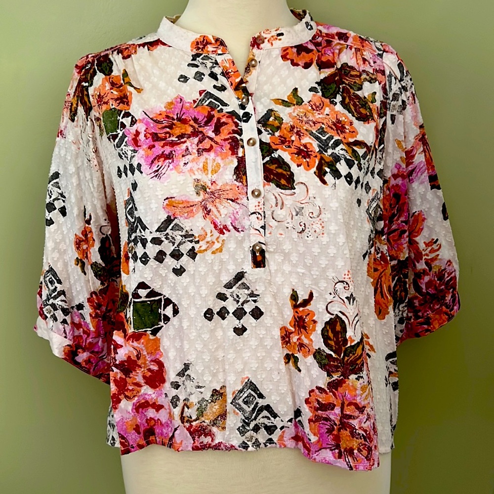Anthropologie Blouse, Pink Combo, Size 2X